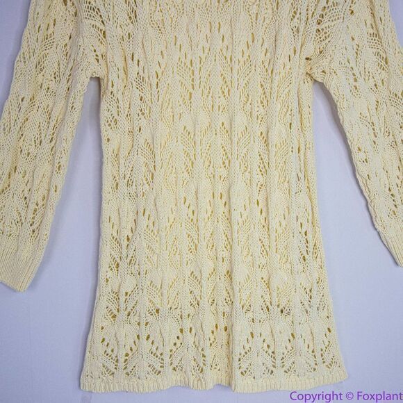 NEW Free People Elton Cream Crochet Knit Long Sleeve Mini‎ Dress, L - Picture 4 of 16